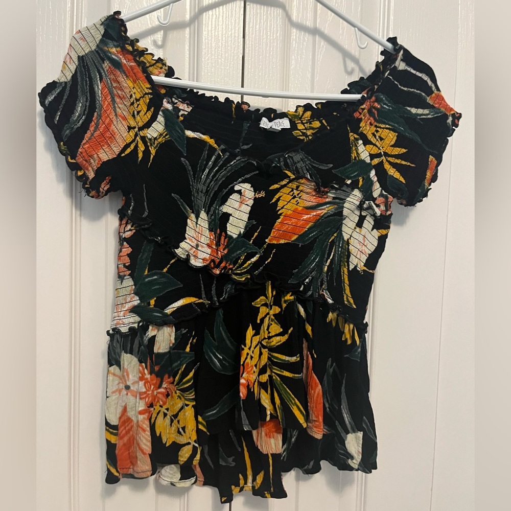 Patrons of peace tropical floral smocked crop top size M